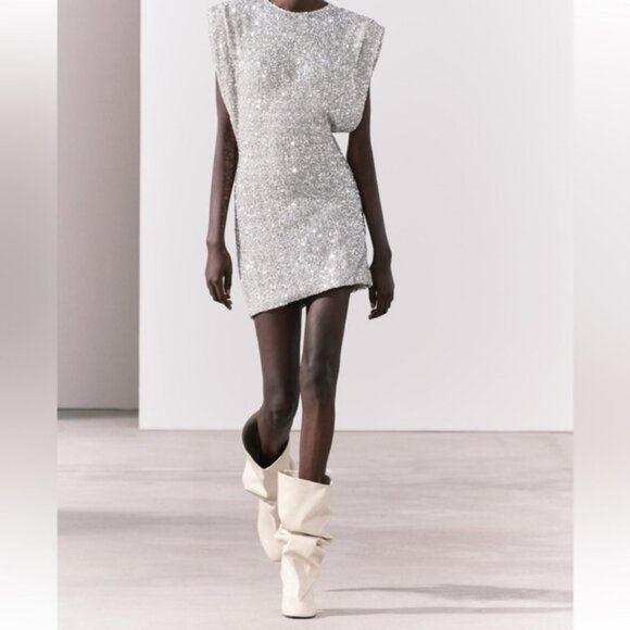 ZARA SHOULDER PADS SEQUIN DRESS ZW COLLECTION - Picture 3 of 6